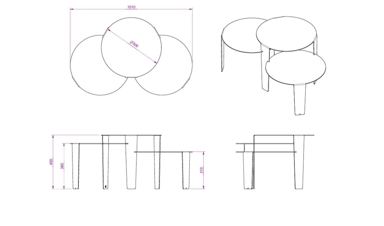 Salontafel Cascado Ø50 zwart - set van 3