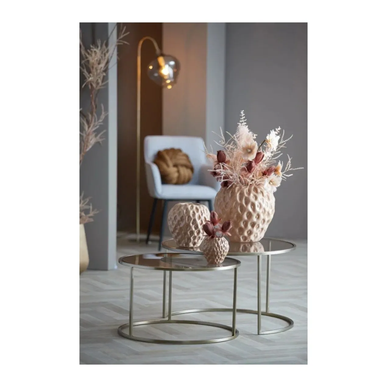 Salontafel Duarte glas en goud - set van 2