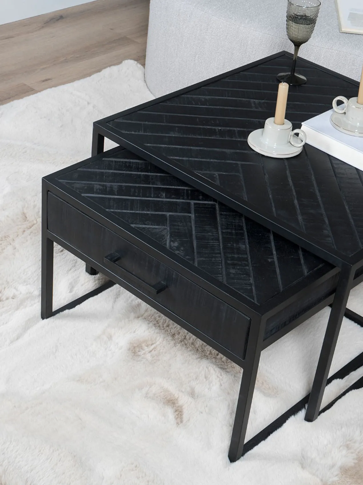 Salontafel Ruby visgraat mangohout – set van 2