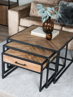 Salontafel Ruby visgraat mangohout – set van 2