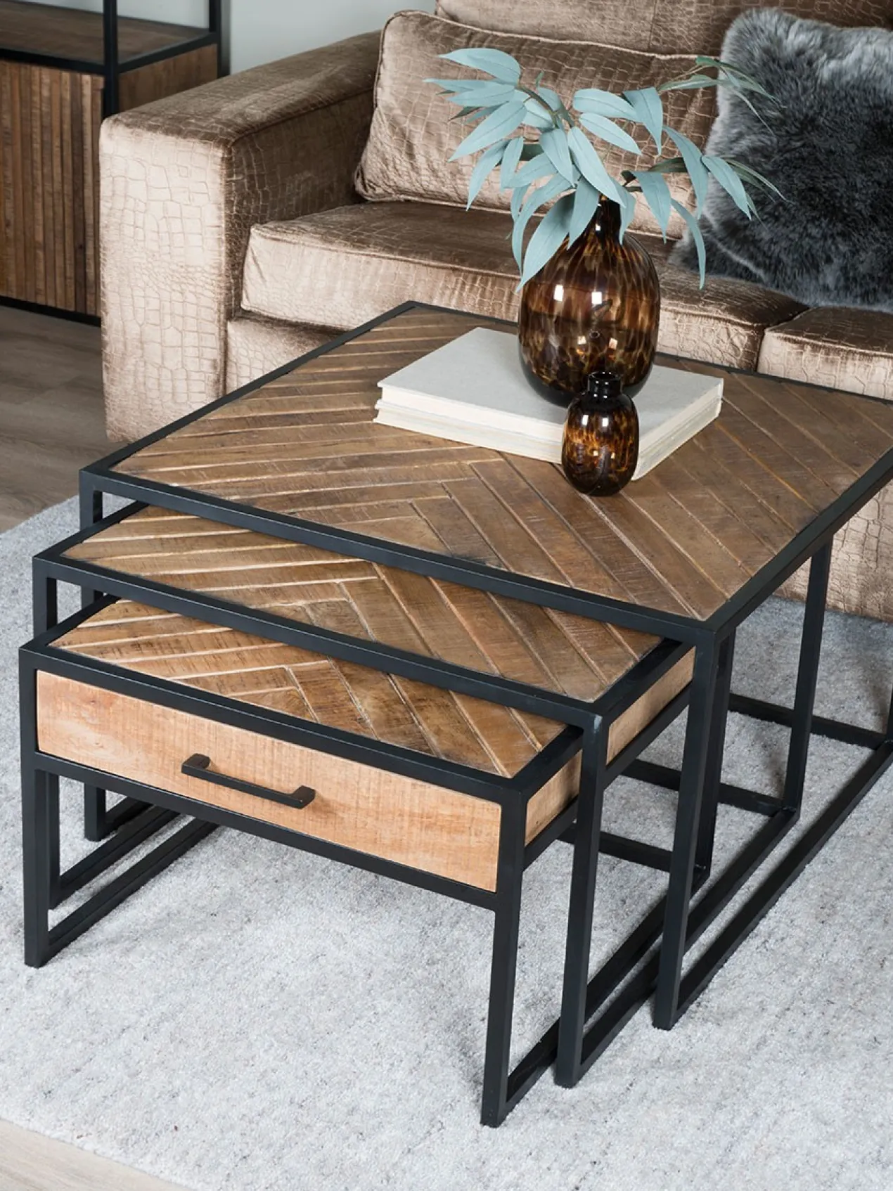 Salontafel Ruby visgraat mangohout – set van 2