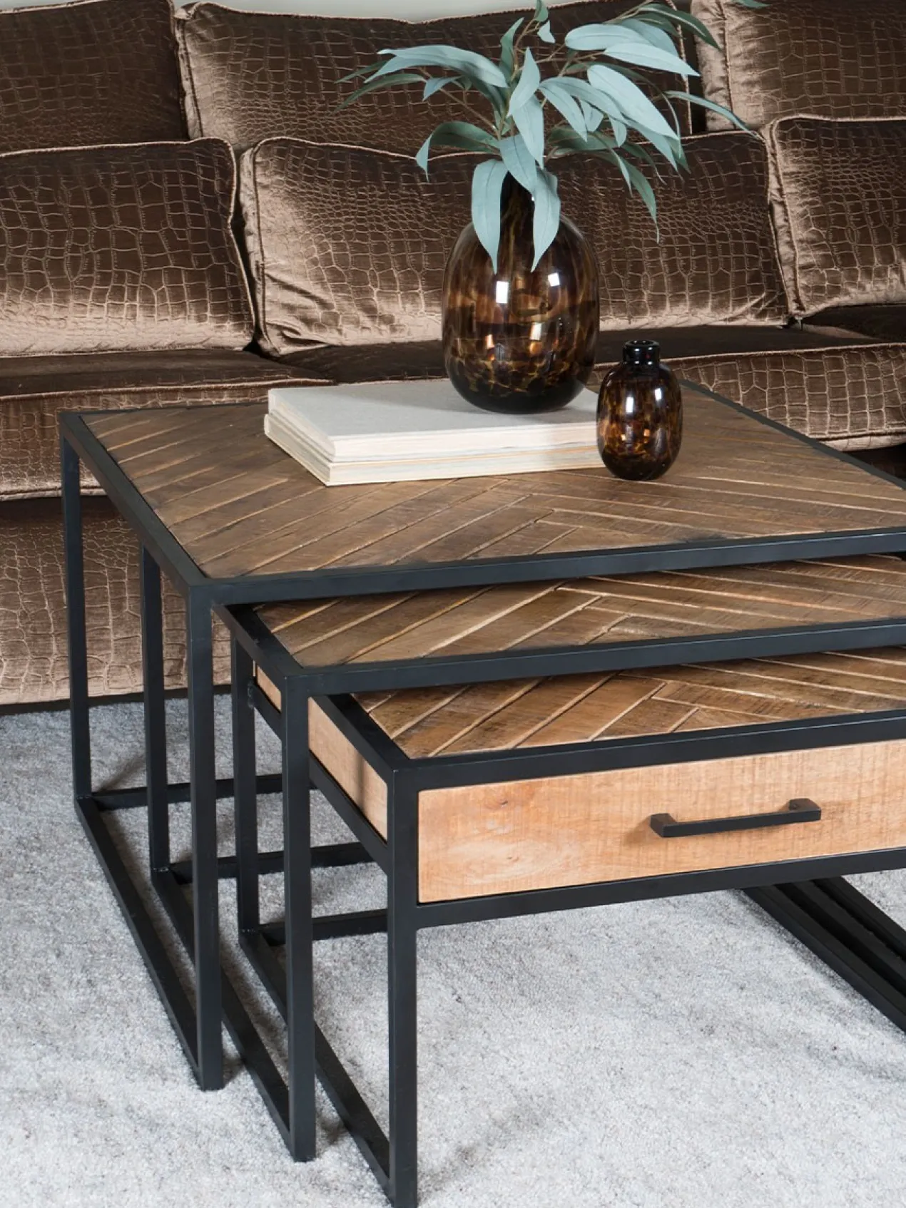 Salontafel Ruby visgraat mangohout – set van 2