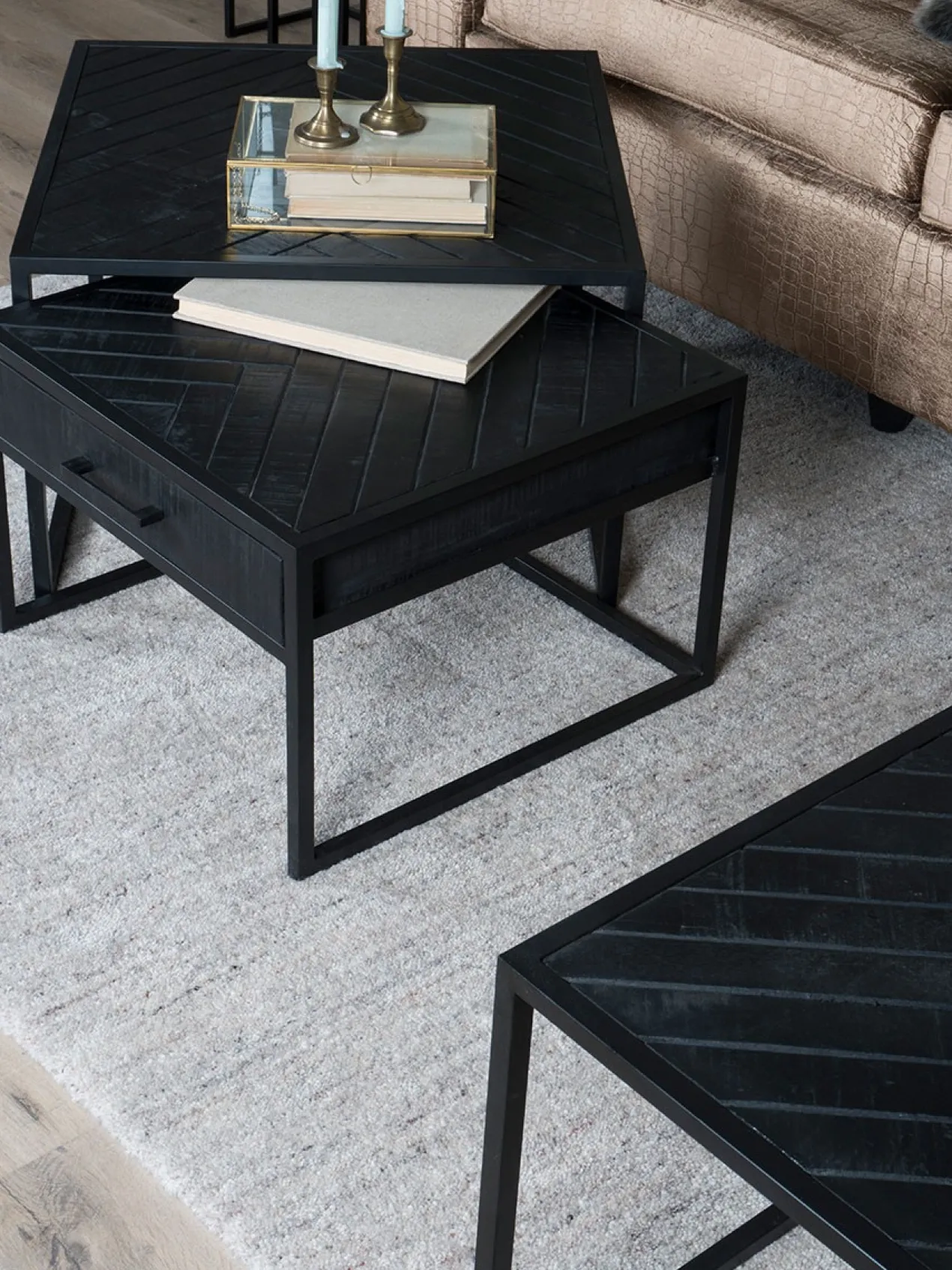 Salontafel Ruby visgraat mangohout – set van 2