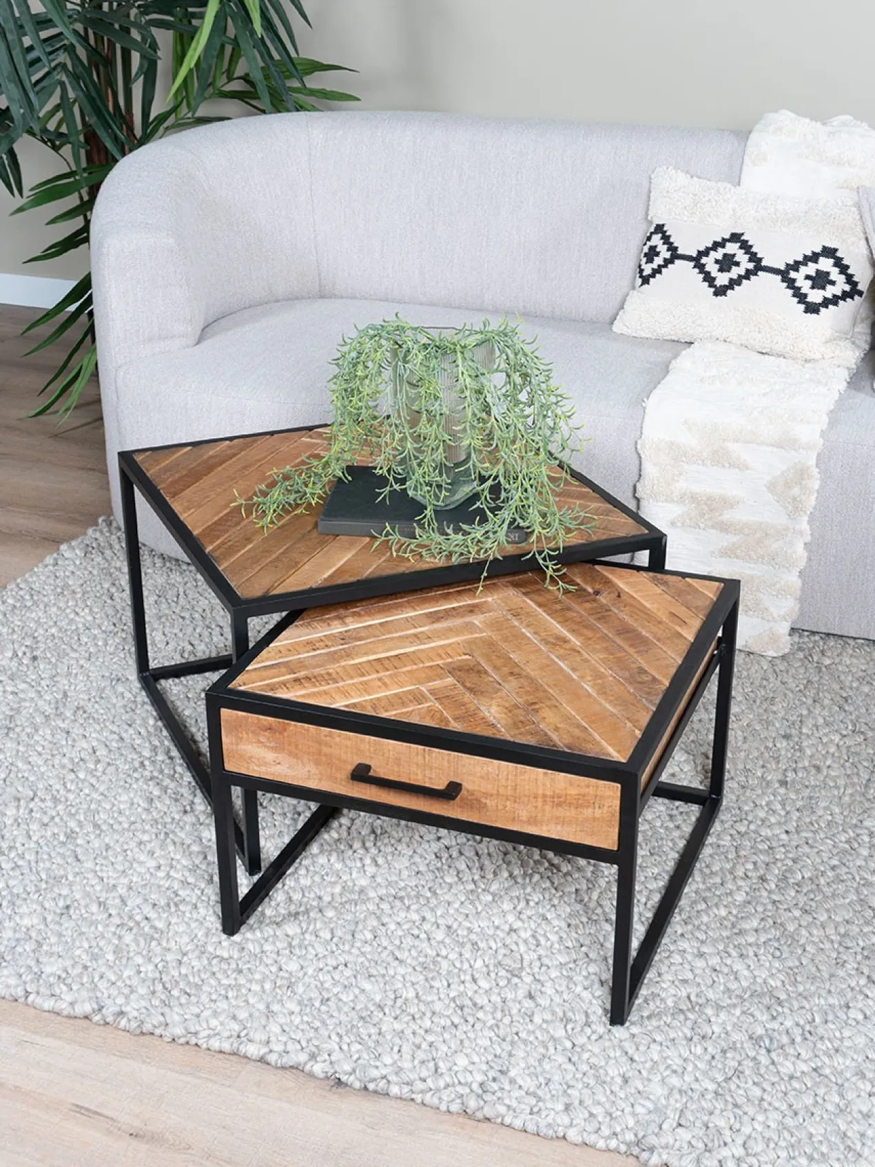 Salontafel Ruby visgraat mangohout – set van 2