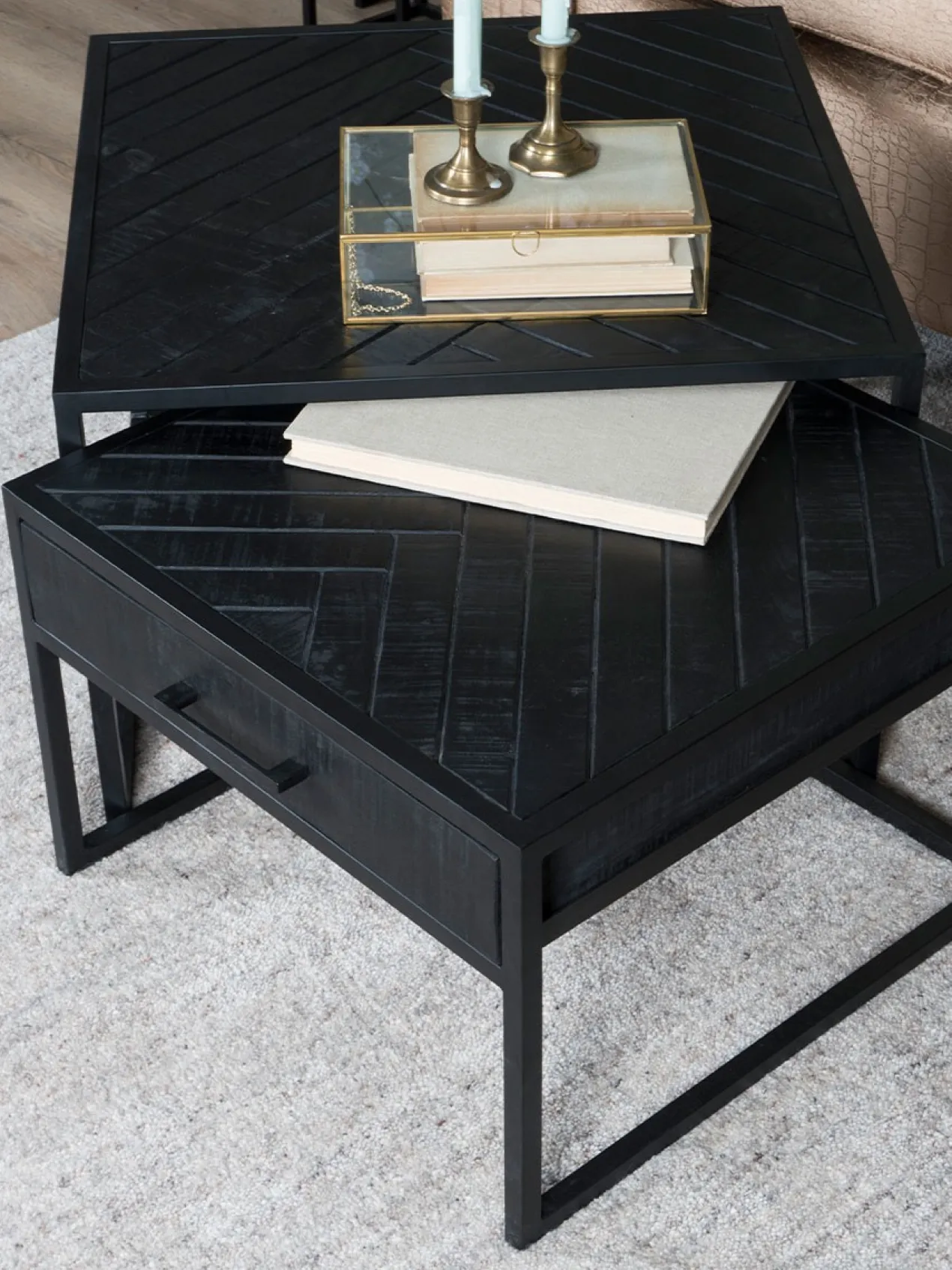 Salontafel Ruby visgraat mangohout – set van 2