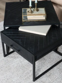 Salontafel Ruby visgraat zwart mangohout – set van 2