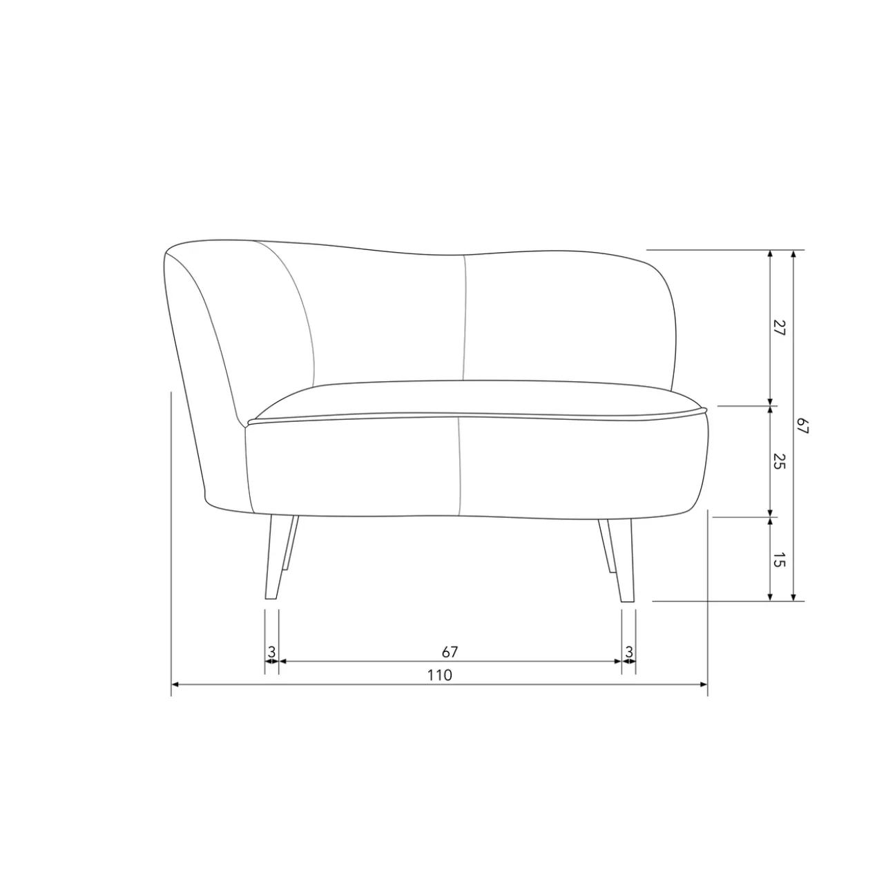 Sara lounge fauteuil links velvet khaki