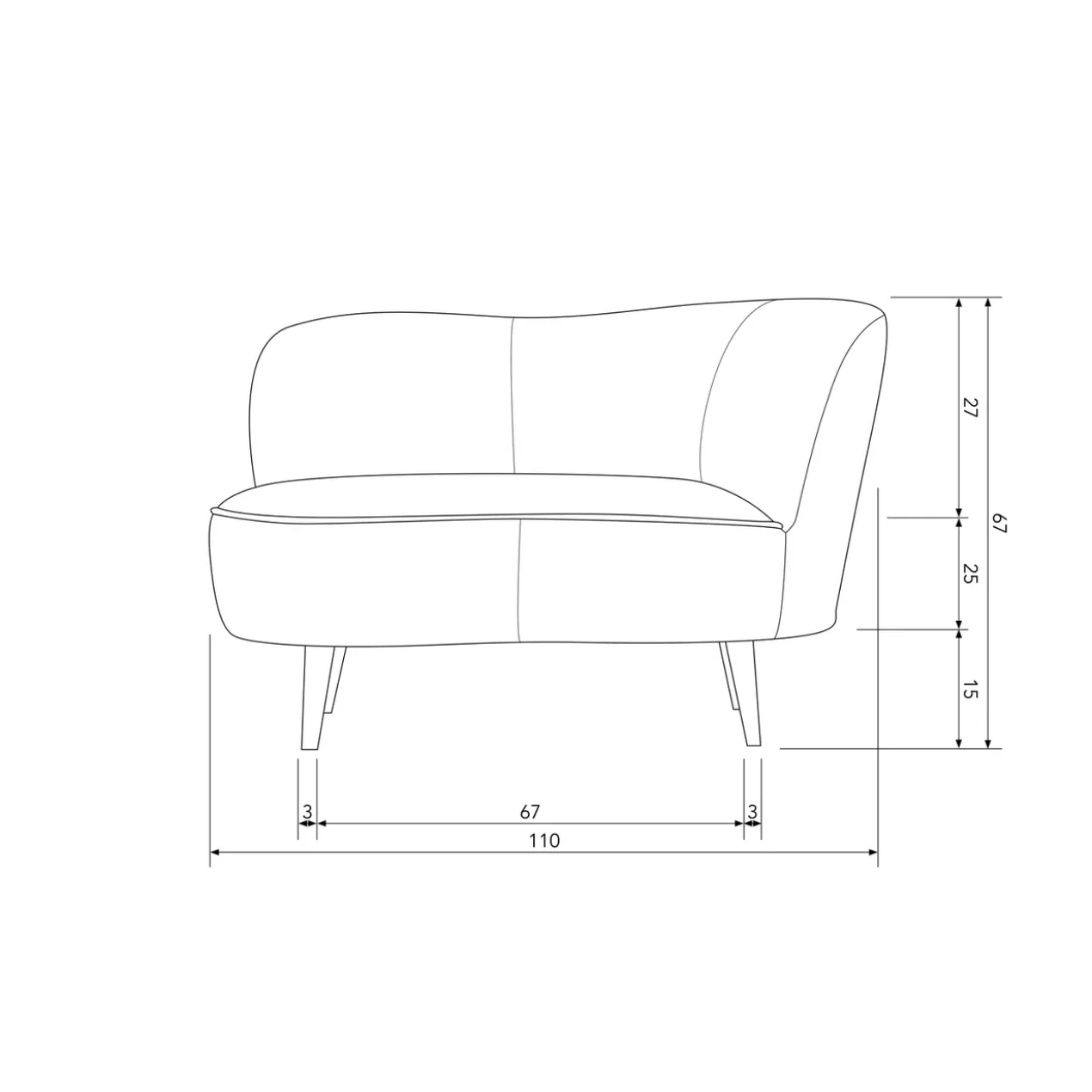 Sara lounge fauteuil rechts velvet warm groen