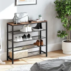 Schoenenrek met 4 rasterniveau's Vintage bruin