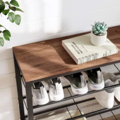 Schoenenrek met 4 rasterniveau's Vintage bruin
