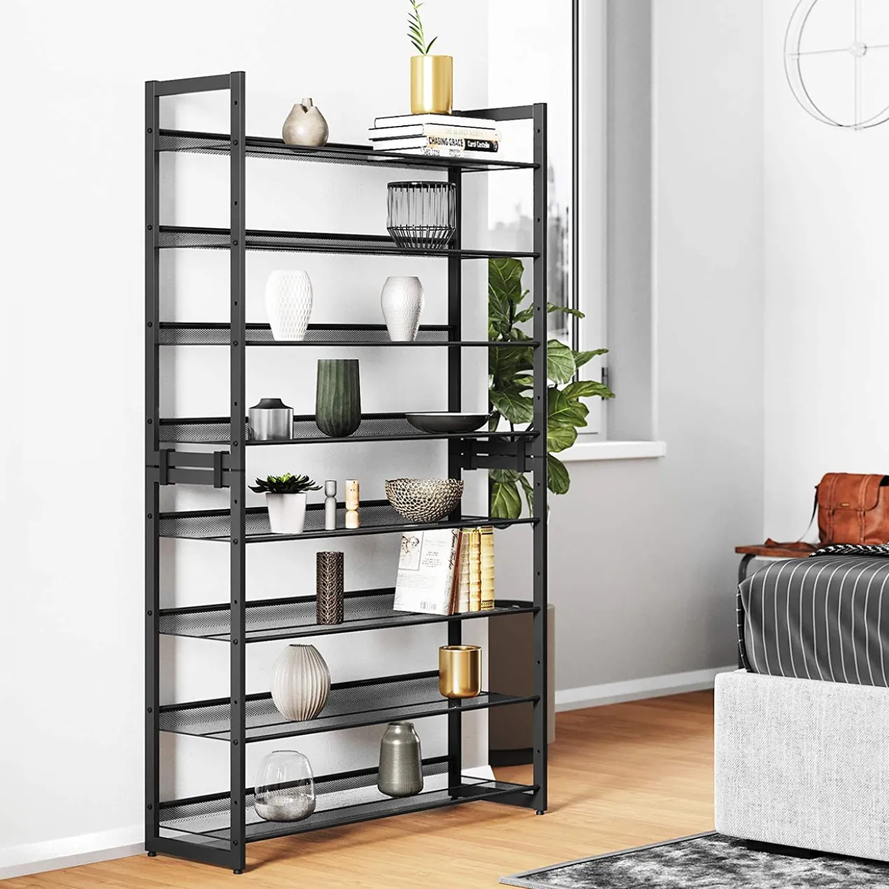 Schoenenrek 2 x (stapelbaar) met 4 niveaus Indusign Zwart