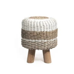 Seagrass gevlochten kruk rond wit/natural