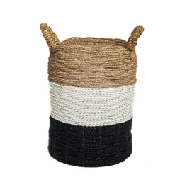 Seagrass gevlochten mand natural/wit/zwart S