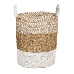 Seagrass gevlochten mand natural-wit/natural/wit L