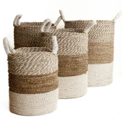 Seagrass gevlochten mand natural-wit/natural/wit XL