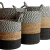 Seagrass gevlochten mand zwart-wit/natural/zwart S