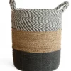 Seagrass gevlochten mand zwart-wit/natural/zwart M