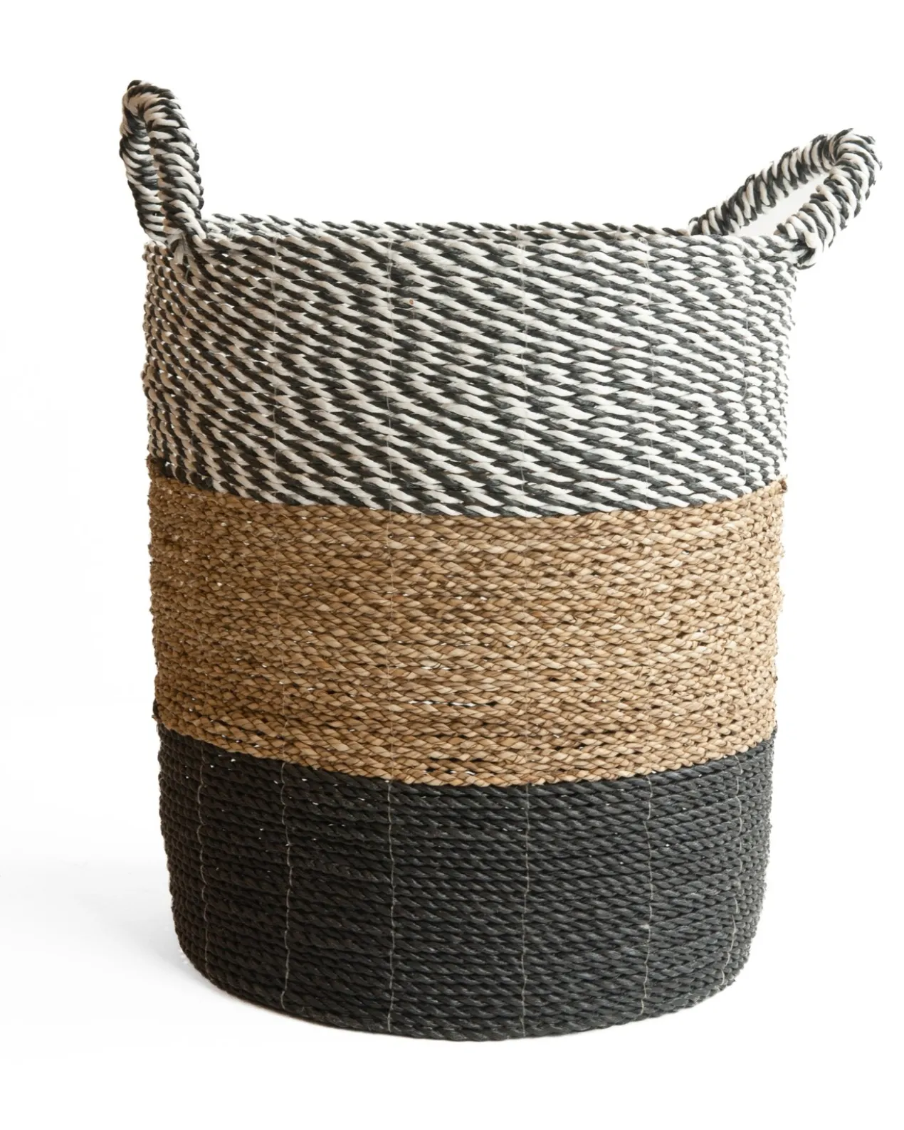 Seagrass gevlochten mand zwart-wit/natural/zwart M
