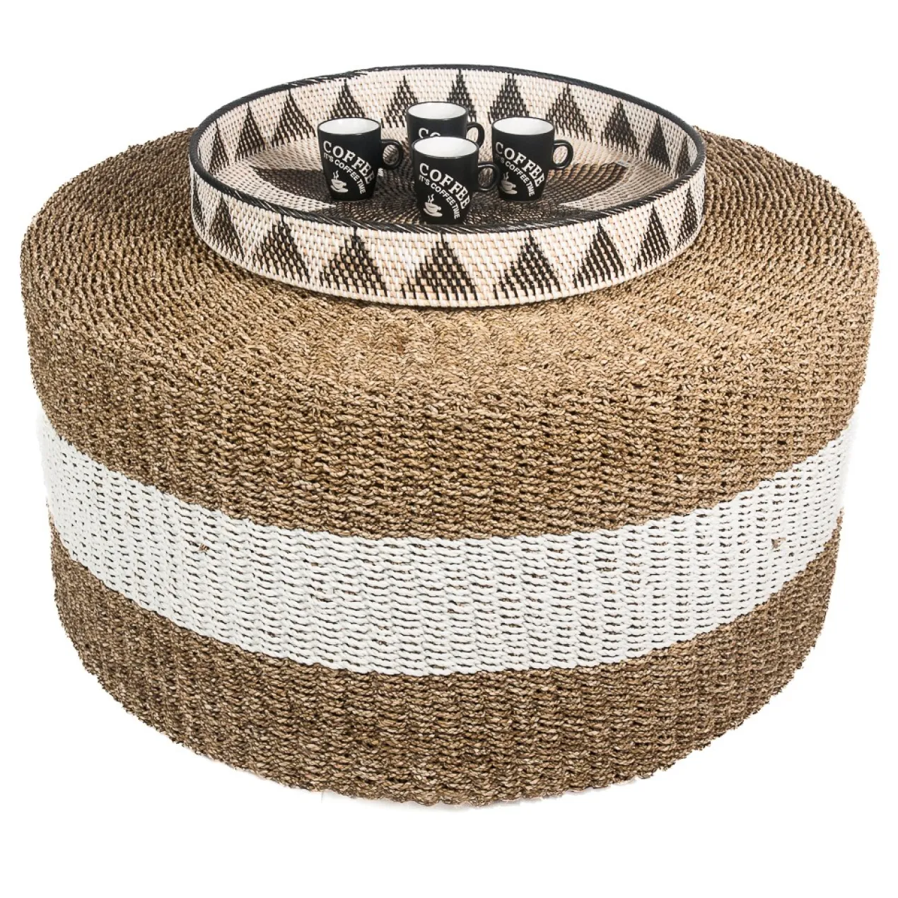 Seagrass koffietafel / salontafel Ø100cm naturel/wit