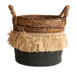 Seagrass waterhyacint mand met raffia natural/zwart S