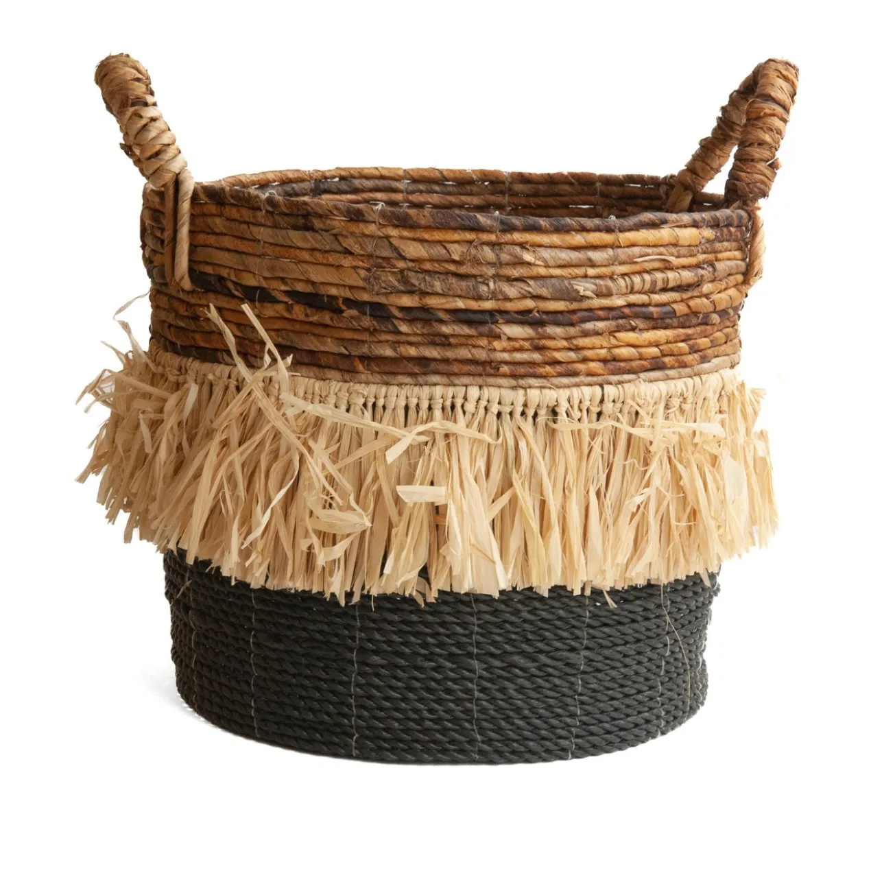 Seagrass waterhyacint mand met raffia natural/zwart S
