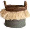 Seagrass waterhyacint mand met raffia naturel/grijs L