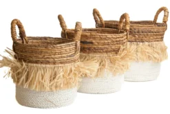 Seagrass waterhyacint mand met raffia naturel/wit M