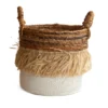 Seagrass waterhyacint mand met raffia natural/wit L