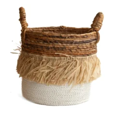 Seagrass waterhyacint mand met raffia natural/wit L