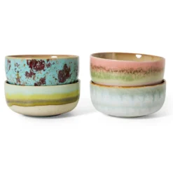 Servies 70's Ceramics dessert kom impression - set van 4