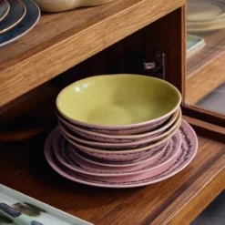 Servies 70's ceramics gebaksbordje bubble - set van 2