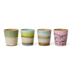 Servies 70's Ceramics koffie mok Pop art - set van 4