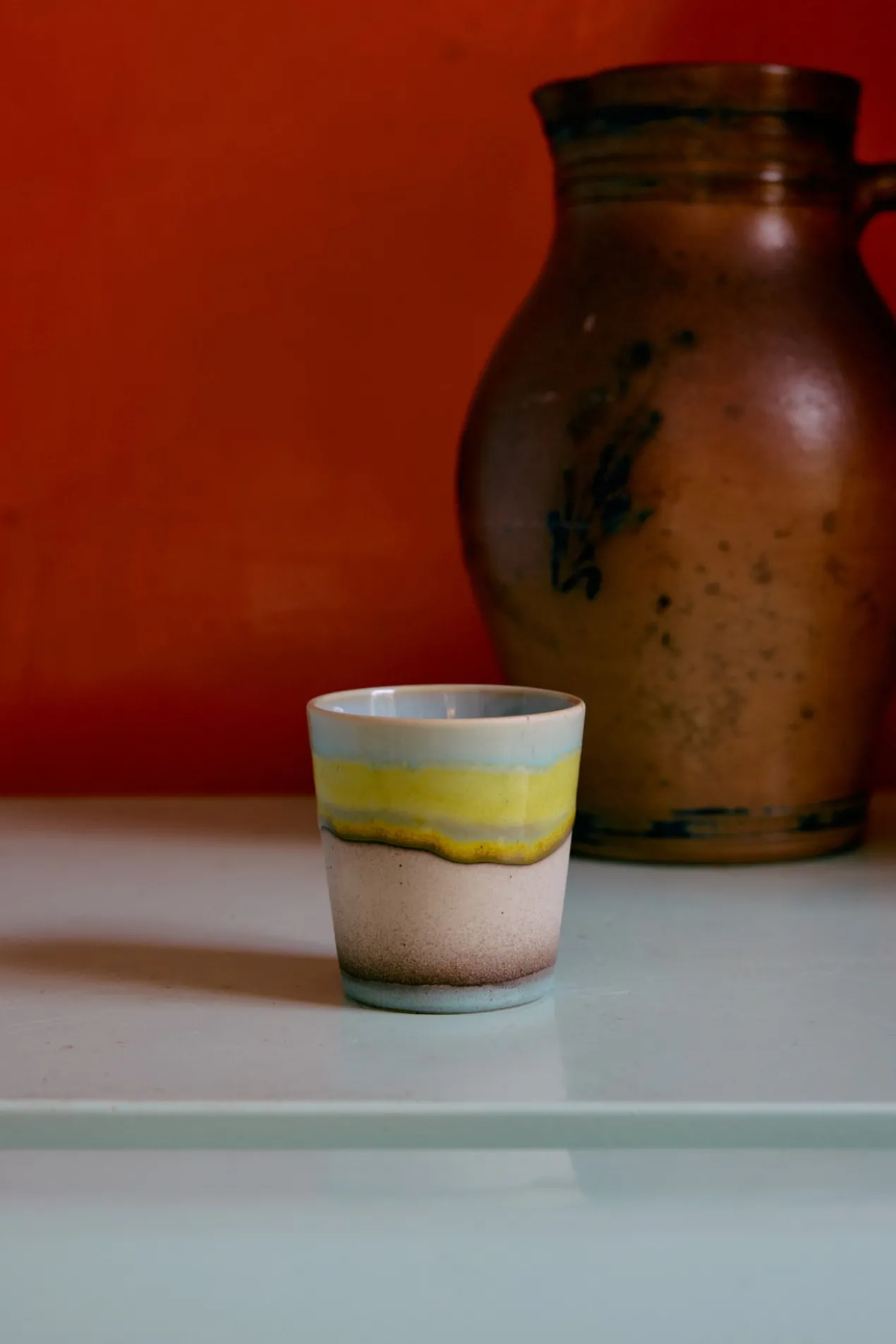 Servies 70's Ceramics koffie mok Pop art - set van 4