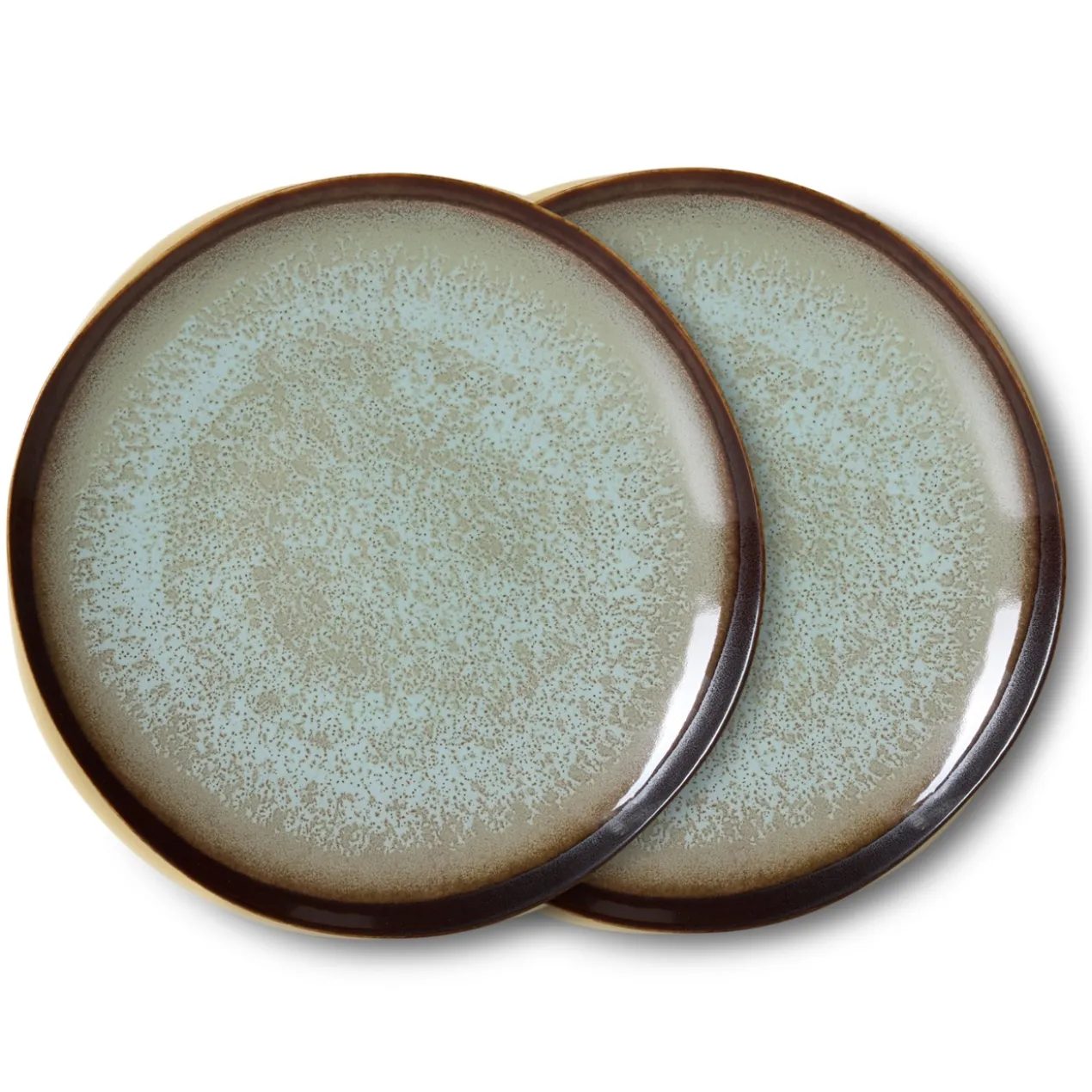Servies 70's ceramics ontbijtbord contrast - set van 2