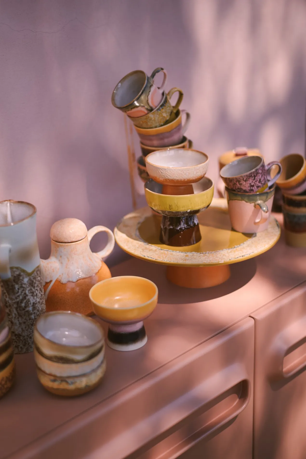 Servies 70s ceramics taartplateau L papaya
