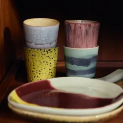Servies 70's coffee mok artistic - set van 4