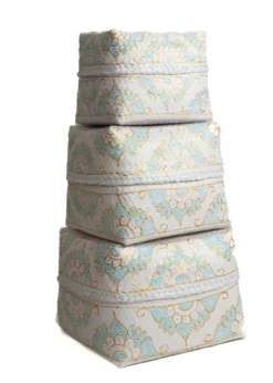 Set bamboe offerdozen / offermanden wit/turquoise/goud
