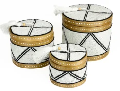 Set bamboe offermanden kraaltjes rond wit/zwart