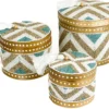 Set bamboe offermanden kraaltjes rond wit/goud/turquoise