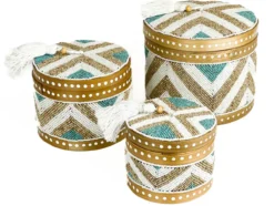 Set bamboe offermanden kraaltjes rond wit/goud/turquoise