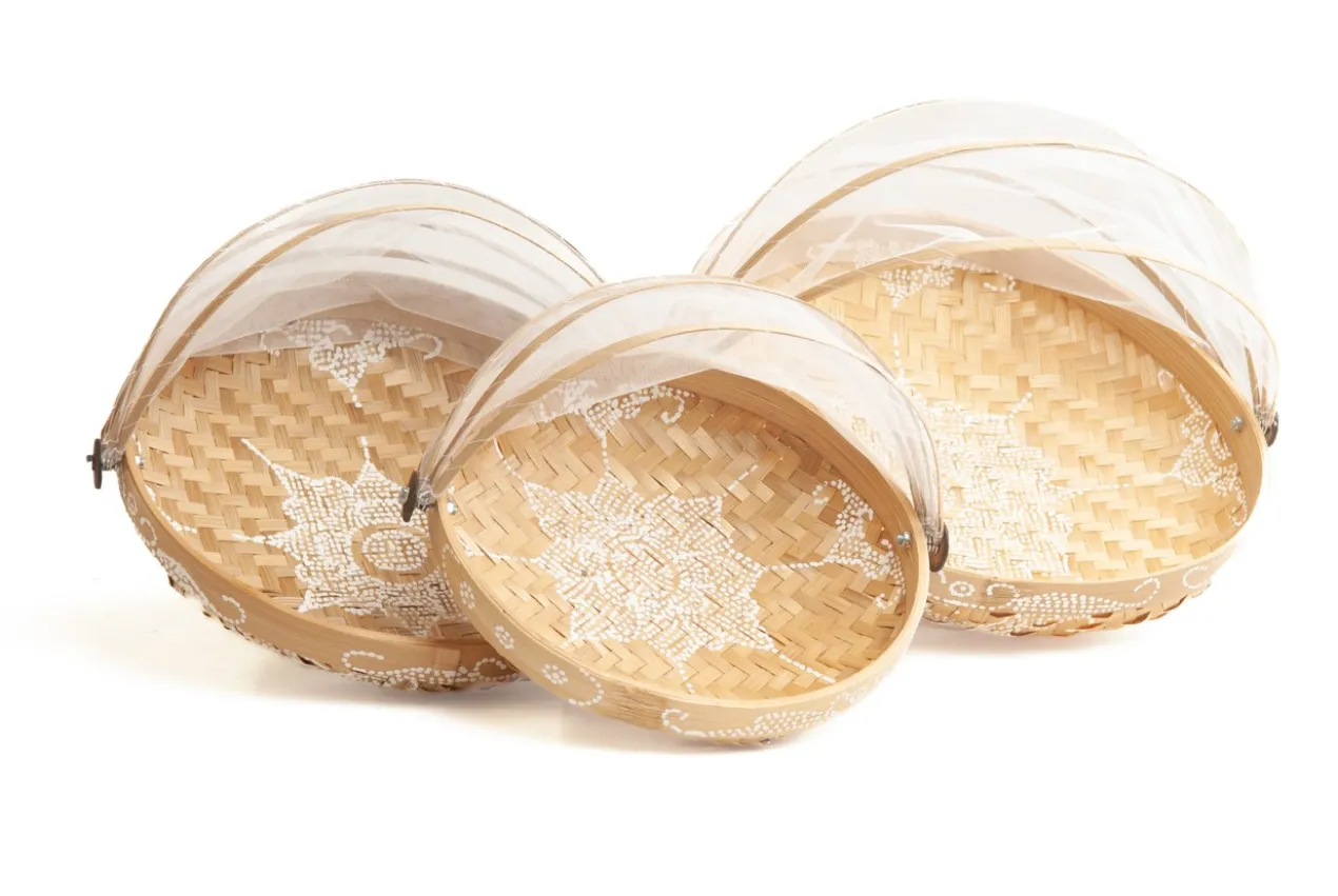 Set bamboe vliegenmanden - naturel + wit
