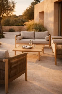 Set outdoor oasis (sofa + coffee table + 2 lounge chair )