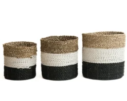 Set seagrass plantenmanden zwart/wit/naturel S+M+L