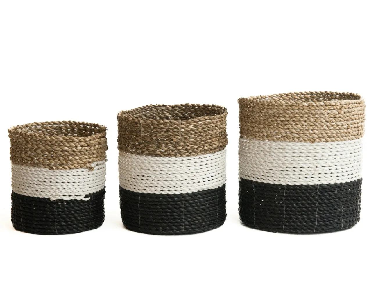 Set seagrass plantenmanden zwart/wit/naturel S+M+L
