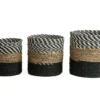 Set seagrass plantenmanden zwart-wit/naturel/zwart S+M+L