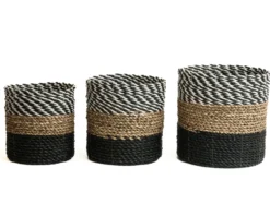 Set seagrass plantenmanden zwart-wit/naturel/zwart S+M+L