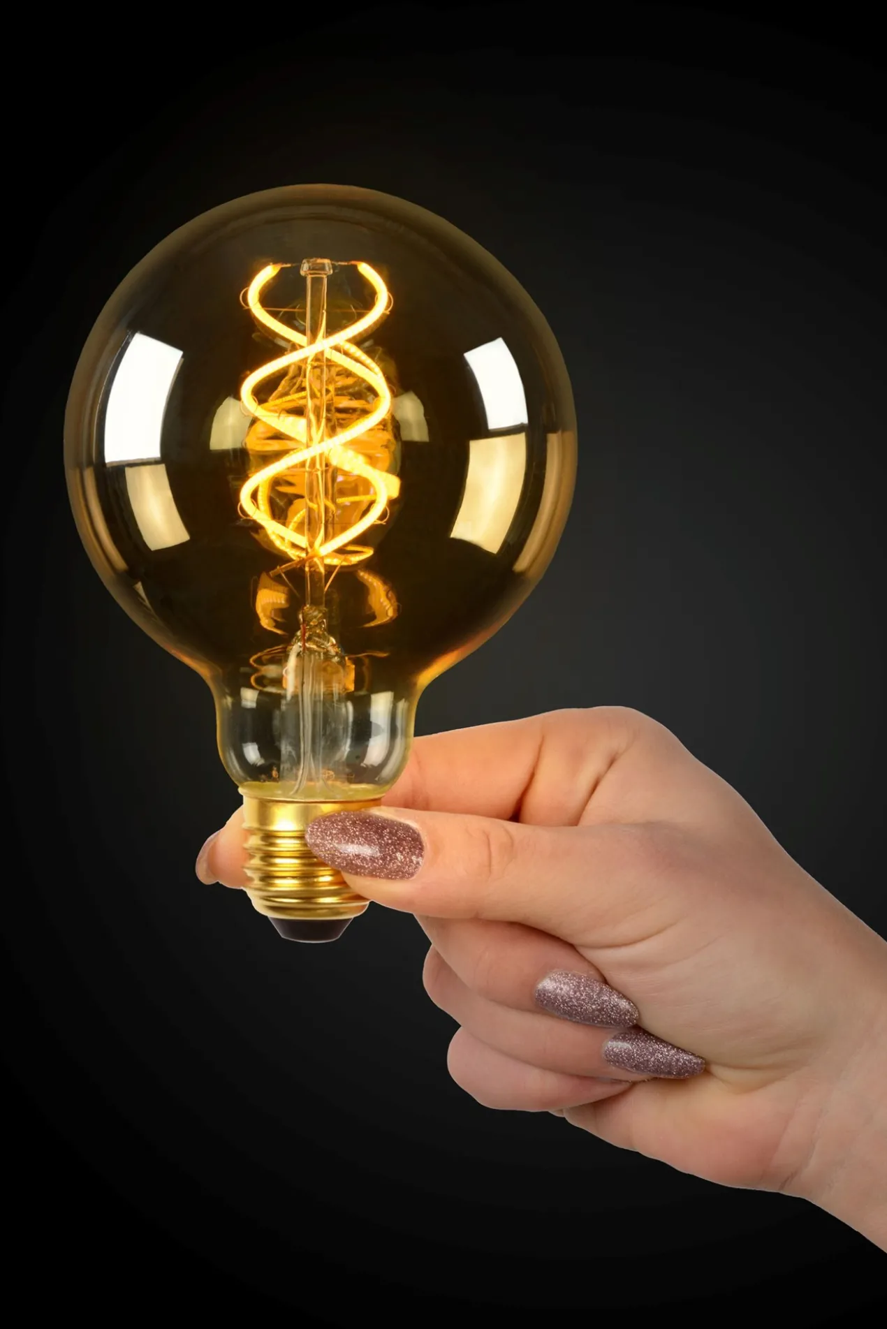 SET - 2X GLOBE 95MM SPIRAAL AMBER - 3 STEPS DIMMABLE