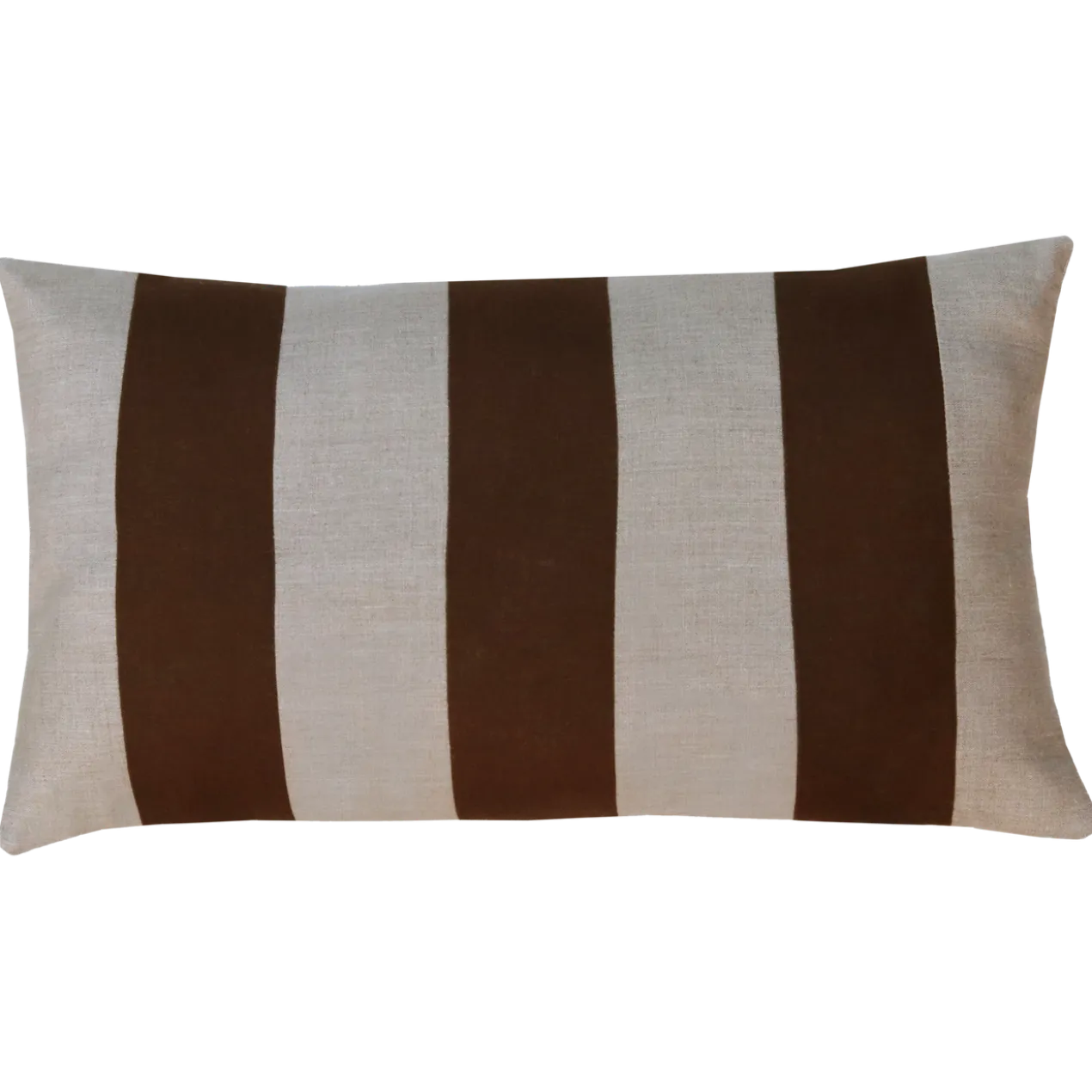 Sierkussen linnen streep dark chocolate zand 64x33 cm