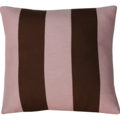 Sierkussen linnen streep dark chocolate roze 45x45 cm