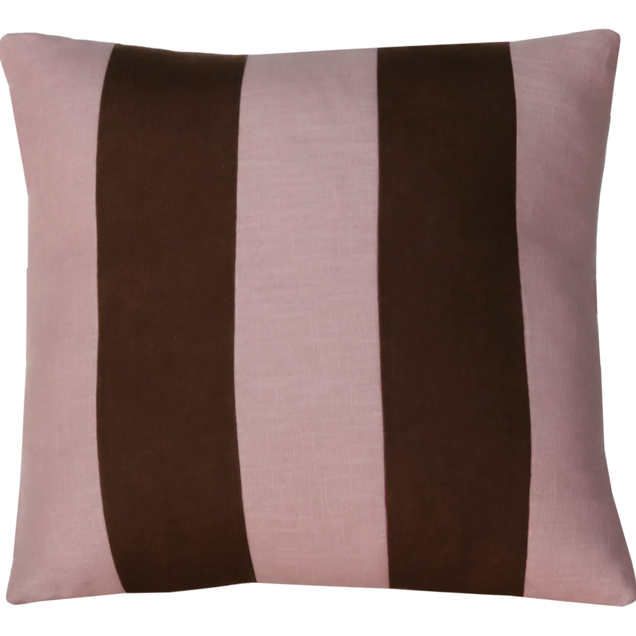 Sierkussen linnen streep dark chocolate roze 45x45 cm